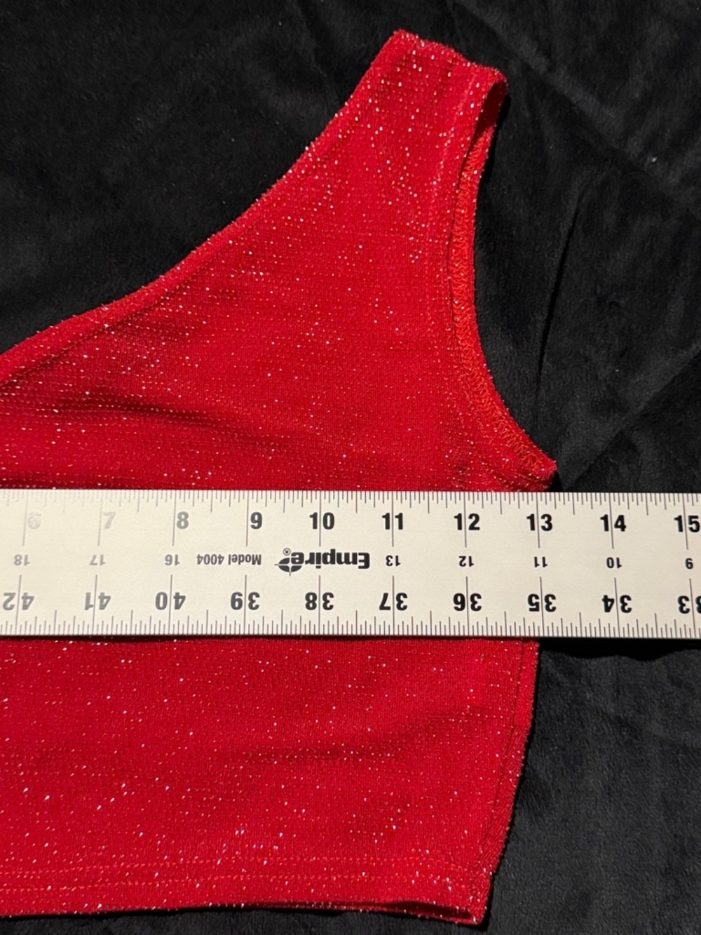 PrettyLittleThing Red Glitter One Shoulder Crop Top US 4 Party Clubwear - Picture 6 of 7